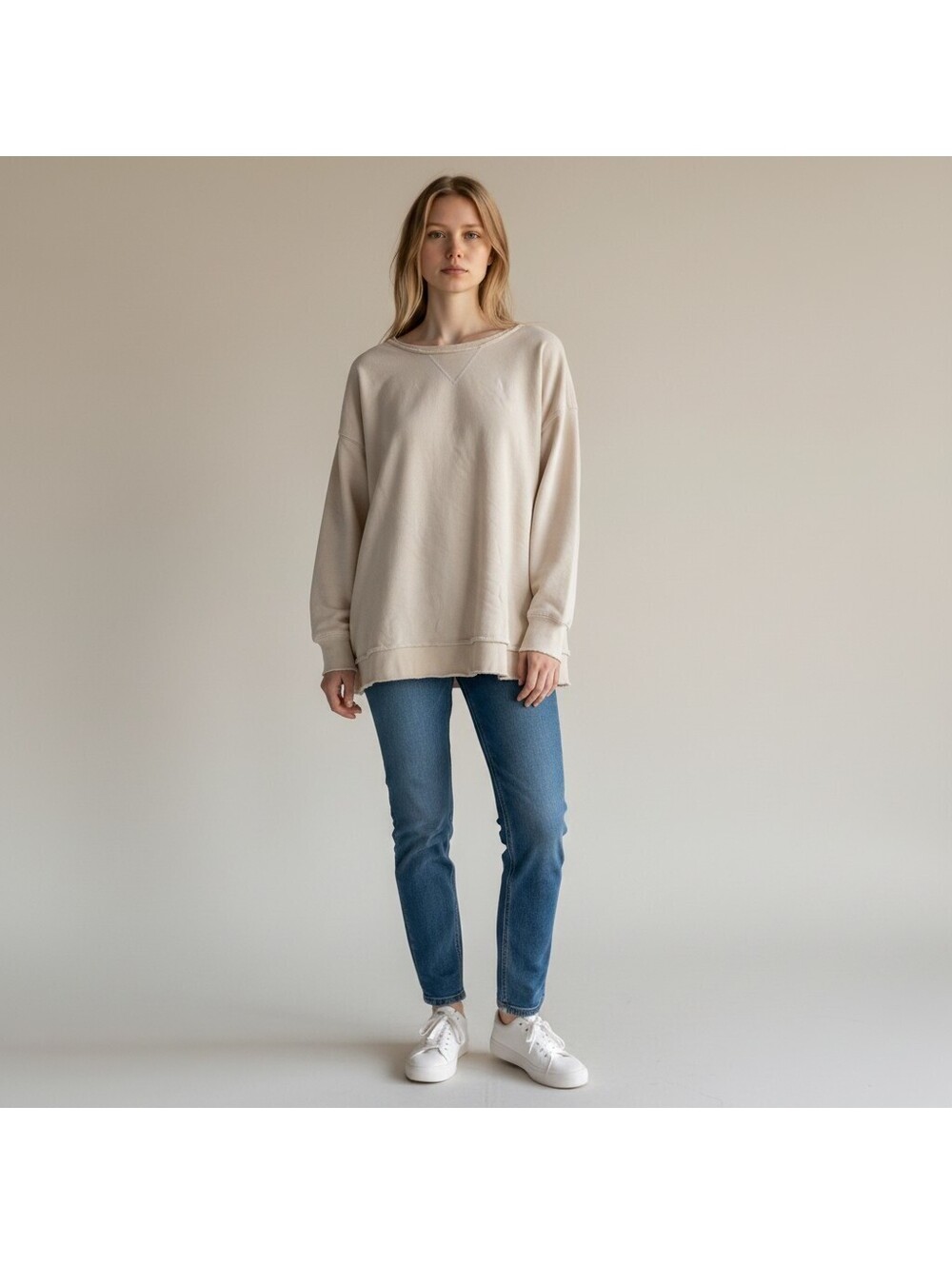 Easel Sweatshirt Women M Medium Beige Long Sleeve Cotton Pullover Casual Solid